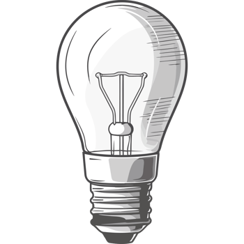 A light bulb is shown in a black and white drawing png