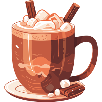 Hot chocolate with marshmallows and cinnamon sticks png