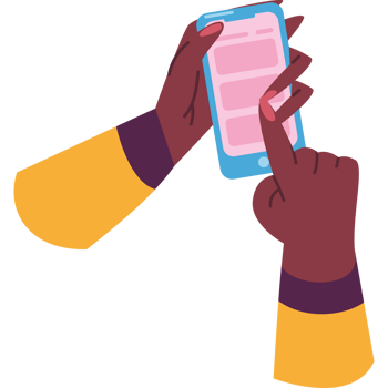 A person holding a smartphone with a screen on it png