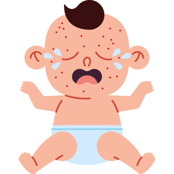 A cartoon baby crying with a rash on his face png