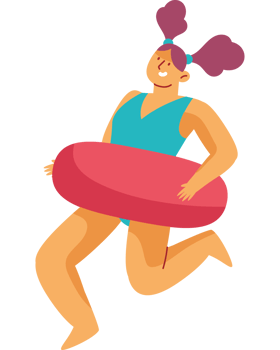 A cartoon girl in a swimsuit is holding an inflatable ring png