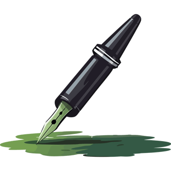 A fountain pen is writing on a green surface png
