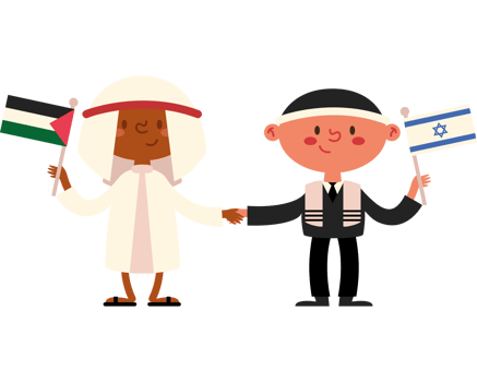 Two people holding israeli and palestinian flags png