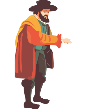 A man in a costume with a hat and a beard png