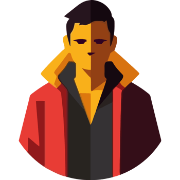 A man in a red jacket and black shirt png