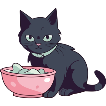 A black cat sitting in a pink bowl with a bowl of food png