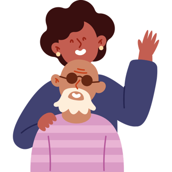 An elderly man and woman are waving to each other png
