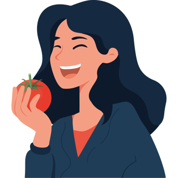 A woman holding a tomato and smiling png