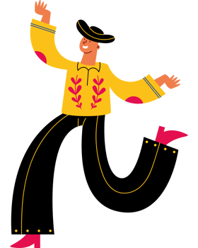 A cartoon man in a yellow shirt and pink shoes png
