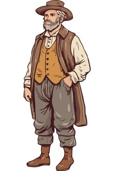 An old man in a hat and vest png