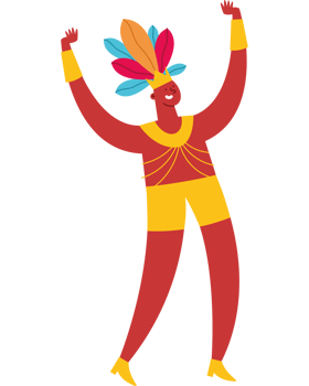 A cartoon man in a colorful costume with his arms up png
