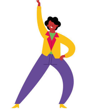 A cartoon man dancing in a colorful outfit png