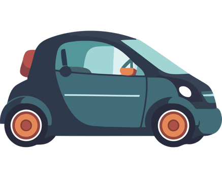 A small car with orange wheels on a black background png