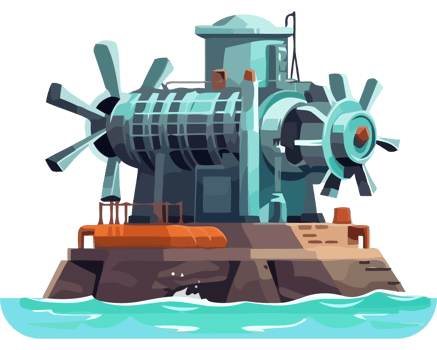 A cartoon boat with a large propeller on top png
