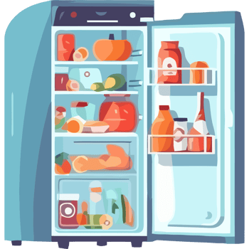 Refrigerator with food and drinks inside png