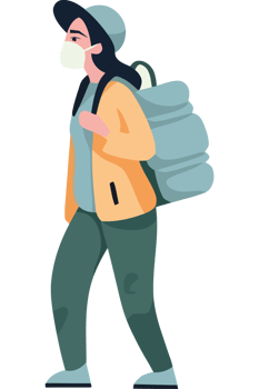 A woman wearing a mask and carrying a backpack png