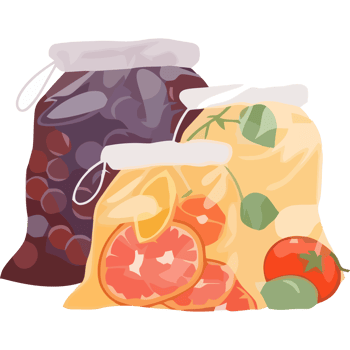 Three bags of fruit and vegetables are shown png
