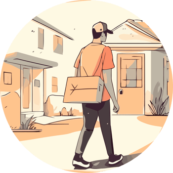 A man carrying a box and walking down the street png