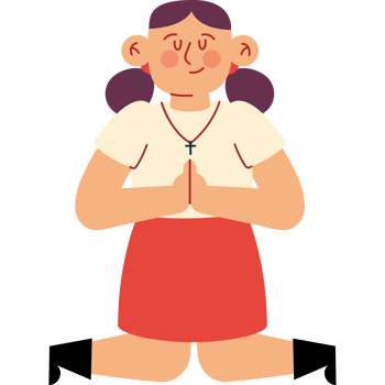 A cartoon girl praying with her hands crossed png