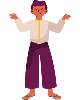 A cartoon man in purple pants and white shirt png
