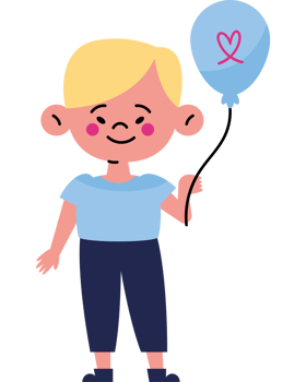 Boy holding a balloon with a heart png