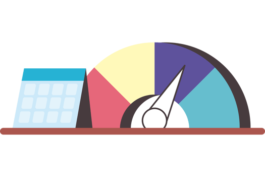A colorful meter with a calculator on top png