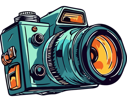 A cartoon camera on a black background png