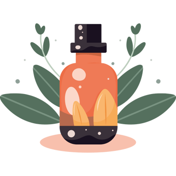 An orange bottle with leaves and a leaf on it png