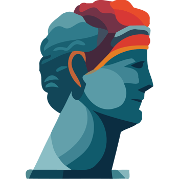 A blue and orange statue with a headband png