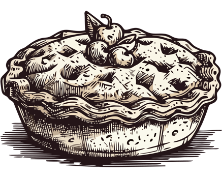 A hand drawn illustration of a pie with a cherry on top png