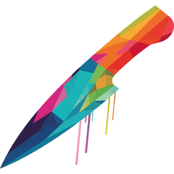 A colorful knife with a rainbow design on it png