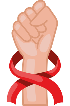 A fist with a red ribbon around it png