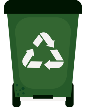 A green trash can with a recycling symbol png