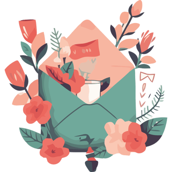 An envelope with flowers and a note inside png