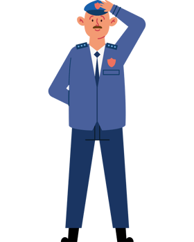 A cartoon man in a blue uniform with a heart on his chest png