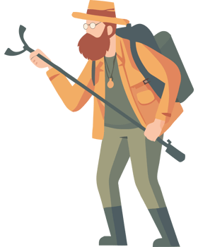 A man with a beard and hat is holding a shovel png