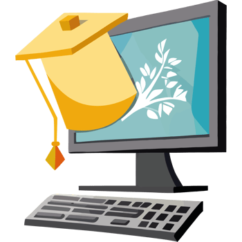 A computer with a graduation hat on it png