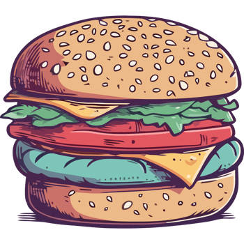 A hamburger with cheese, lettuce and tomato png