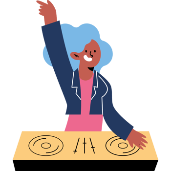 A woman is playing a dj at a table png