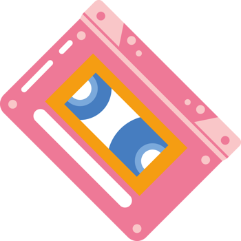 A pink cassette with blue and white stripes png