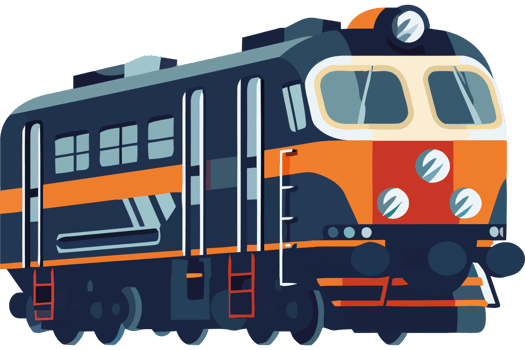 A train is shown in a flat design png