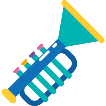 A blue trumpet with a yellow horn png
