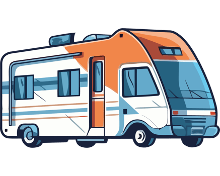 An rv is shown in an orange and white color png