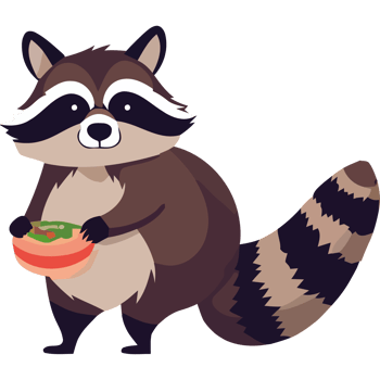 A cartoon raccoon holding a plate of food png