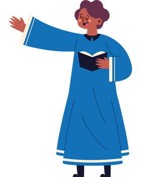 A cartoon man in a blue robe is pointing at something png