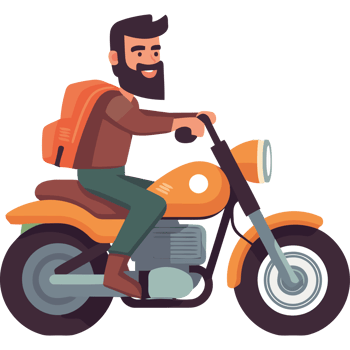 A man with a backpack riding a motorcycle png