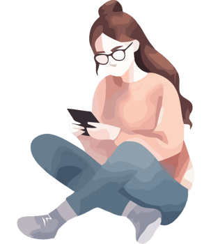 Girl sitting on the floor with her phone png