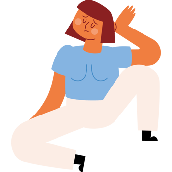A woman sitting on her knees with her hands on her head png