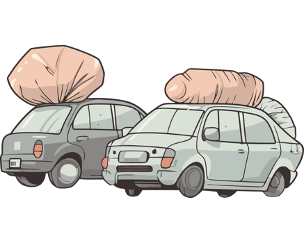 Two cars with bags on top of them png