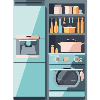 A kitchen with a refrigerator, stove and oven png